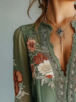 Lace Detail Floral Blouse  Style Ratio