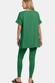 Zenana V-Neck Rolled Short Sleeve T-Shirt and Leggings Lounge Set  Style Ratio