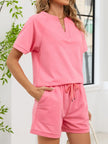 Notched Short Sleeve Top and Shorts Set  Style Ratio