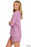 Zenana Soft Melange Long Sleeve Tee and Shorts Loungewear  Style Ratio