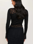 Asymmetric Sheer Floral Lace Long Sleeve Top  Style Ratio