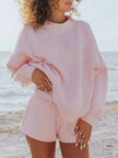 Relaxed Fit Round Neck Sweatshirt and Shorts Set  Style Ratio