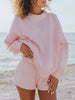 Relaxed Fit Round Neck Sweatshirt and Shorts Set  Style Ratio