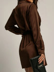 Collared Neck Long Sleeve Satin Dress  Style Ratio