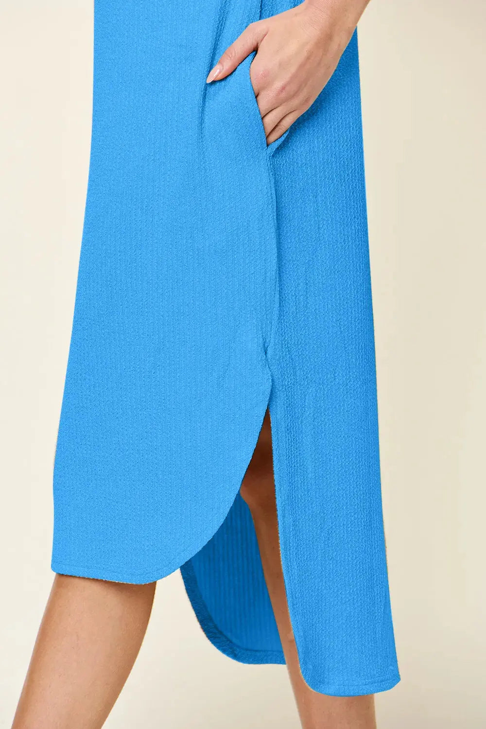 Double Take Full Size Round Neck Short Sleeve Slit Dress  Style Ratio