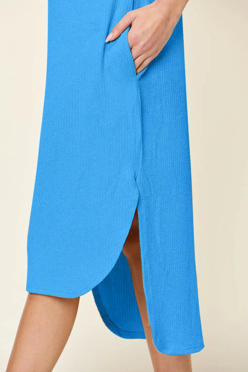 Double Take Full Size Round Neck Short Sleeve Slit Dress  Style Ratio