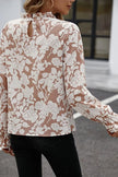 Floral Print Mock Neck Flounce Sleeve Blouse  Style Ratio