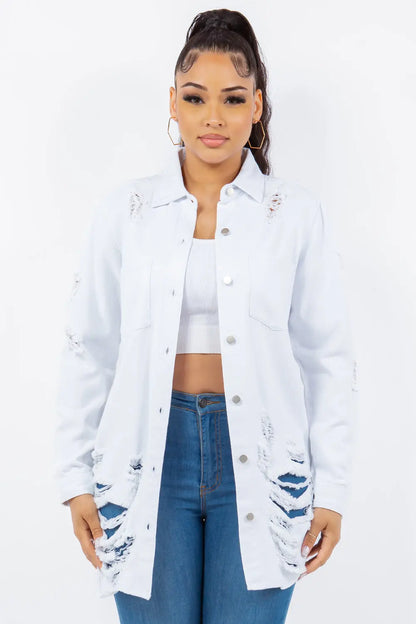 American Bazi Distressed Button Light Jacket Trendsi