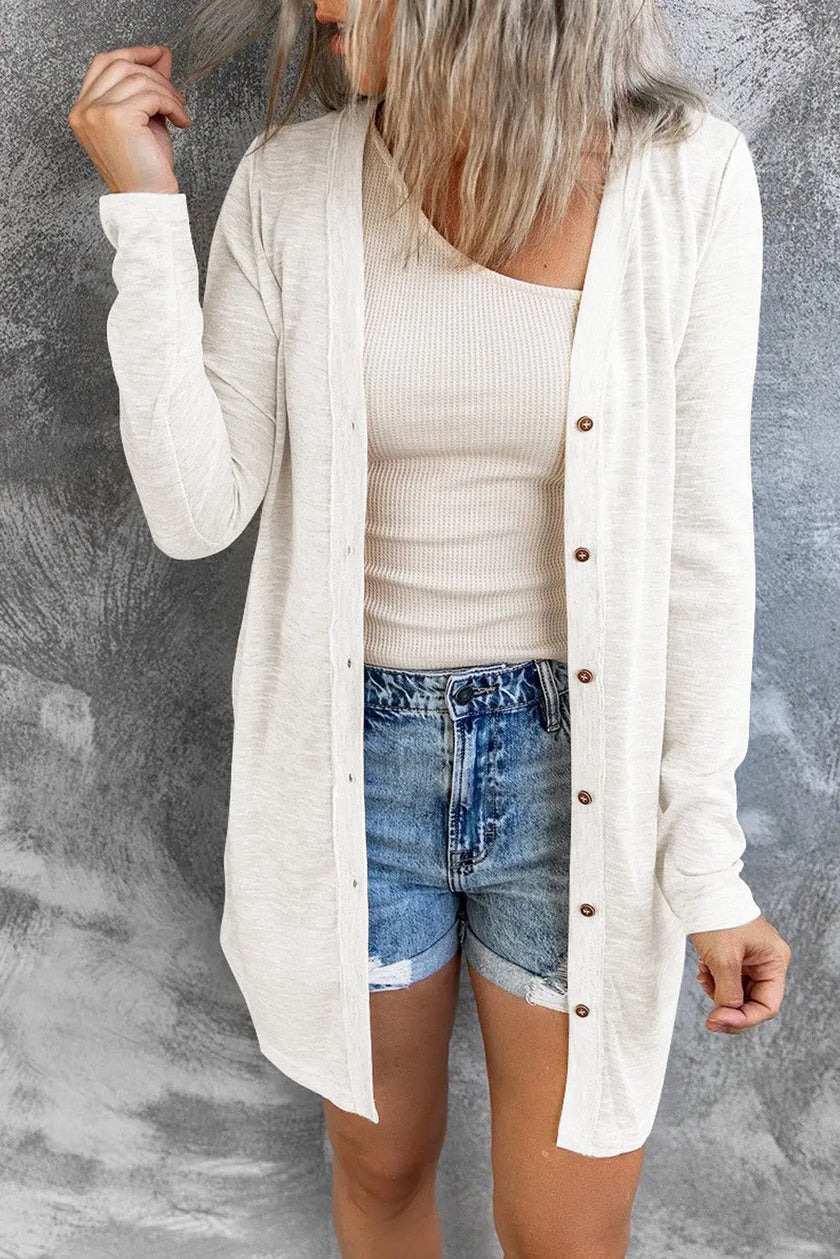 Button Down Long Sleeve Longline Cardigan  Style Ratio