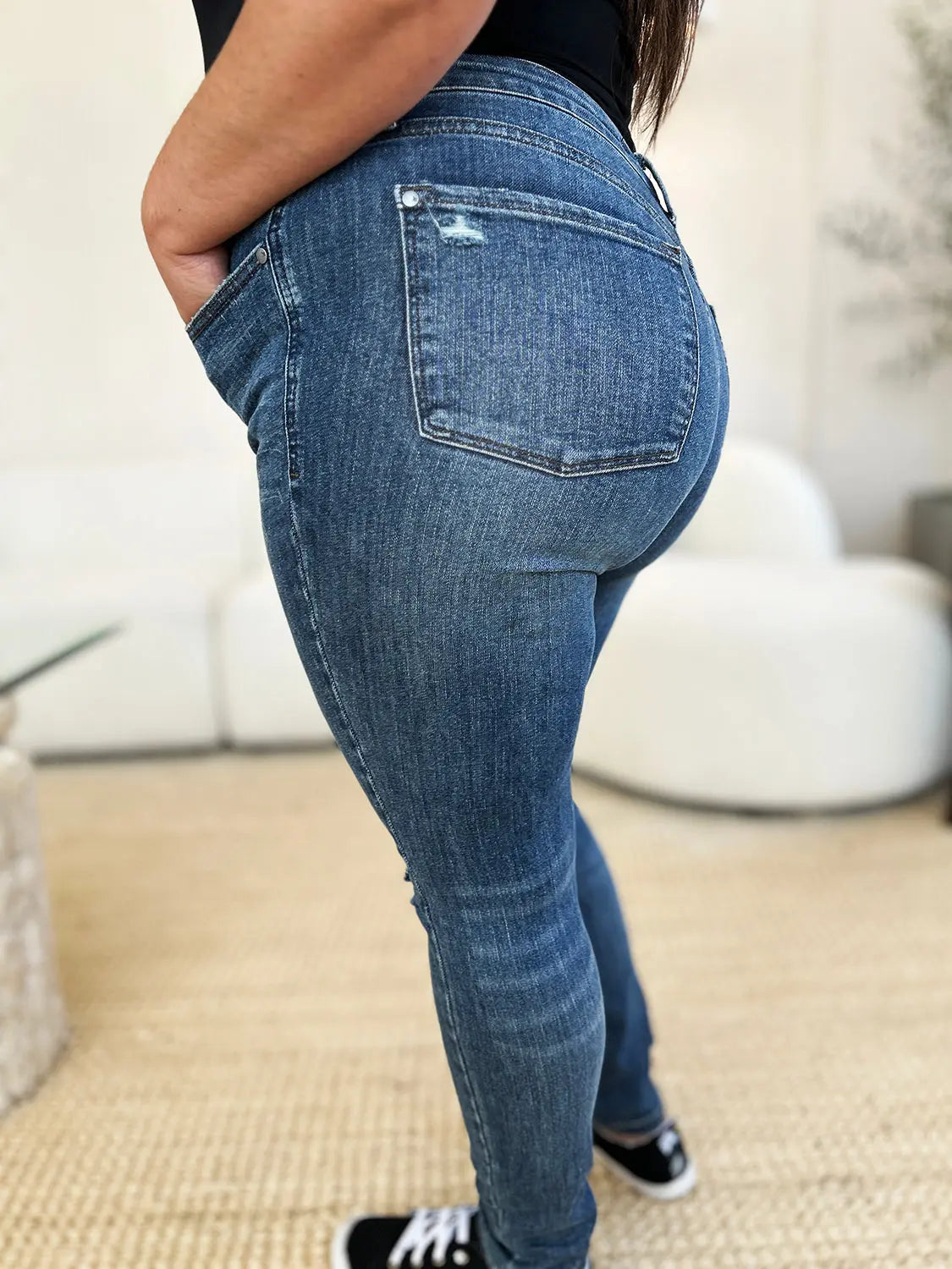 Judy Blue Mid Waist Distressed Slim Jeans  Style Ratio