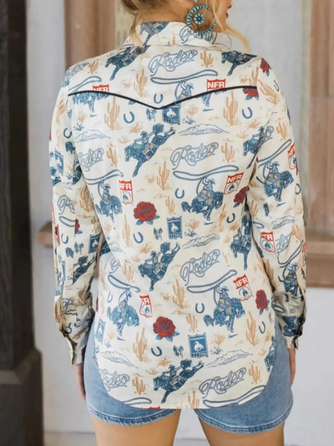 Printed Button Up Long Sleeve Shirt  Style Ratio