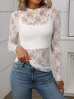 Floral Mock Neck Long Sleeve Mesh Top  Style Ratio