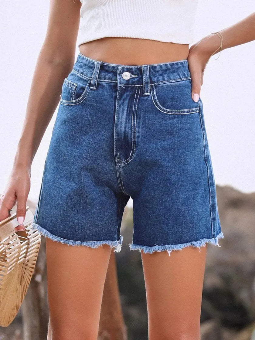 Raw Hem High Waist Denim Shorts  Style Ratio