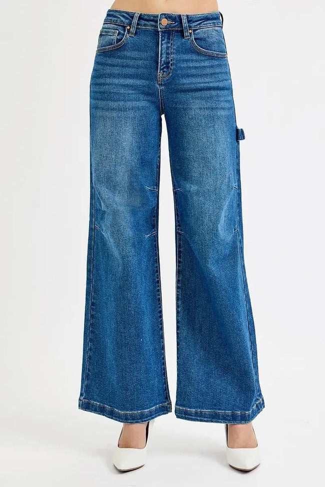 RISEN Full Size High Rise Wide Leg Patch Detailed Jeans  Style Ratio