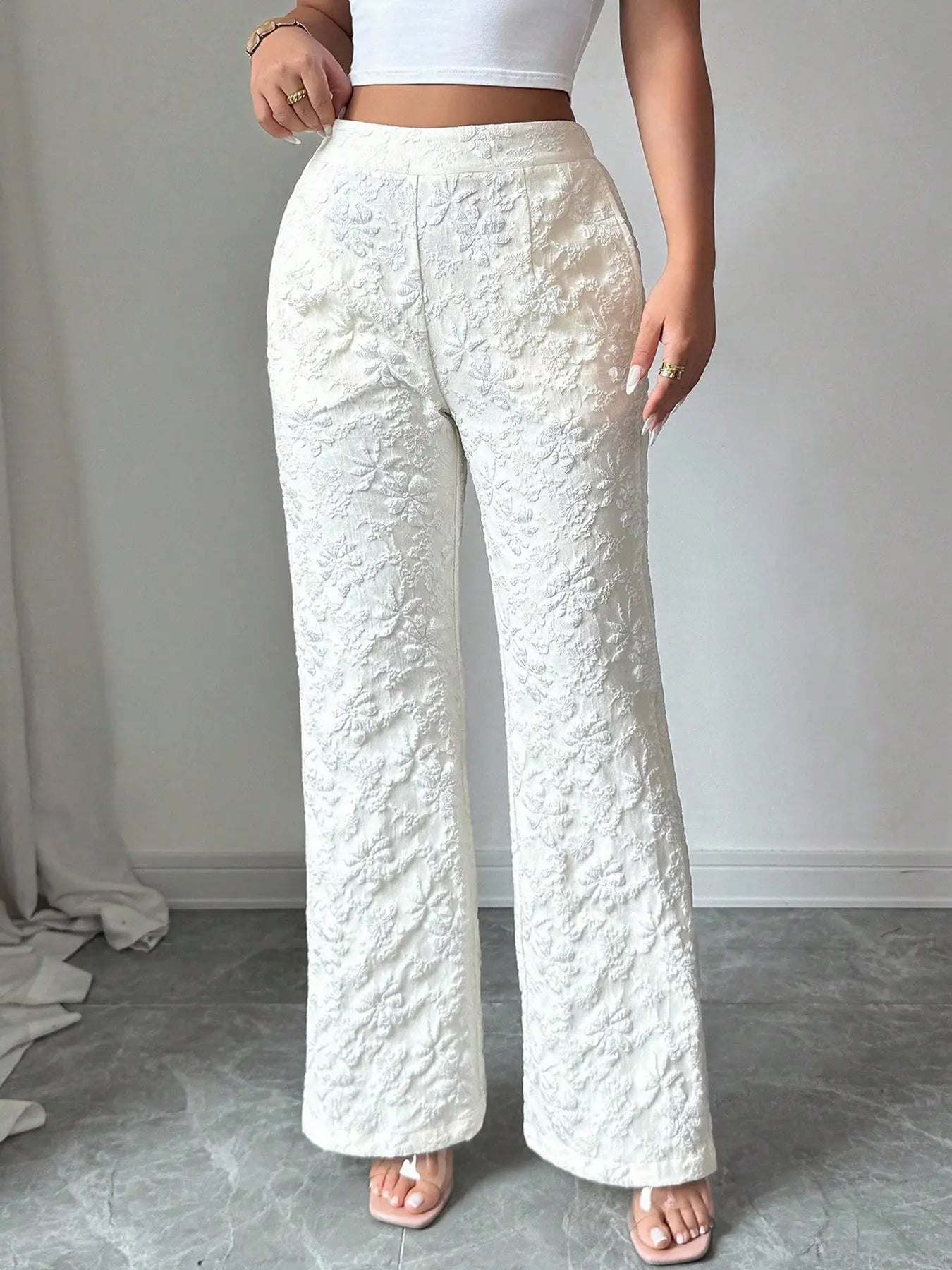 Textured High Waist Wide Leg Pants  Style Ratio