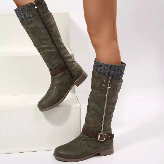 Round Toe Block Heels Boots  Style Ratio