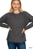 Zenana Ribbed Brushed Melange Hacci Sweatshirt  Style Ratio