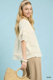 Umgee Textured Short Sleeve Top with Contrast Trim  Style Ratio