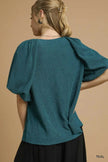 Umgee Textured Flutter Sleeve Notch Neck Blouse  Style Ratio