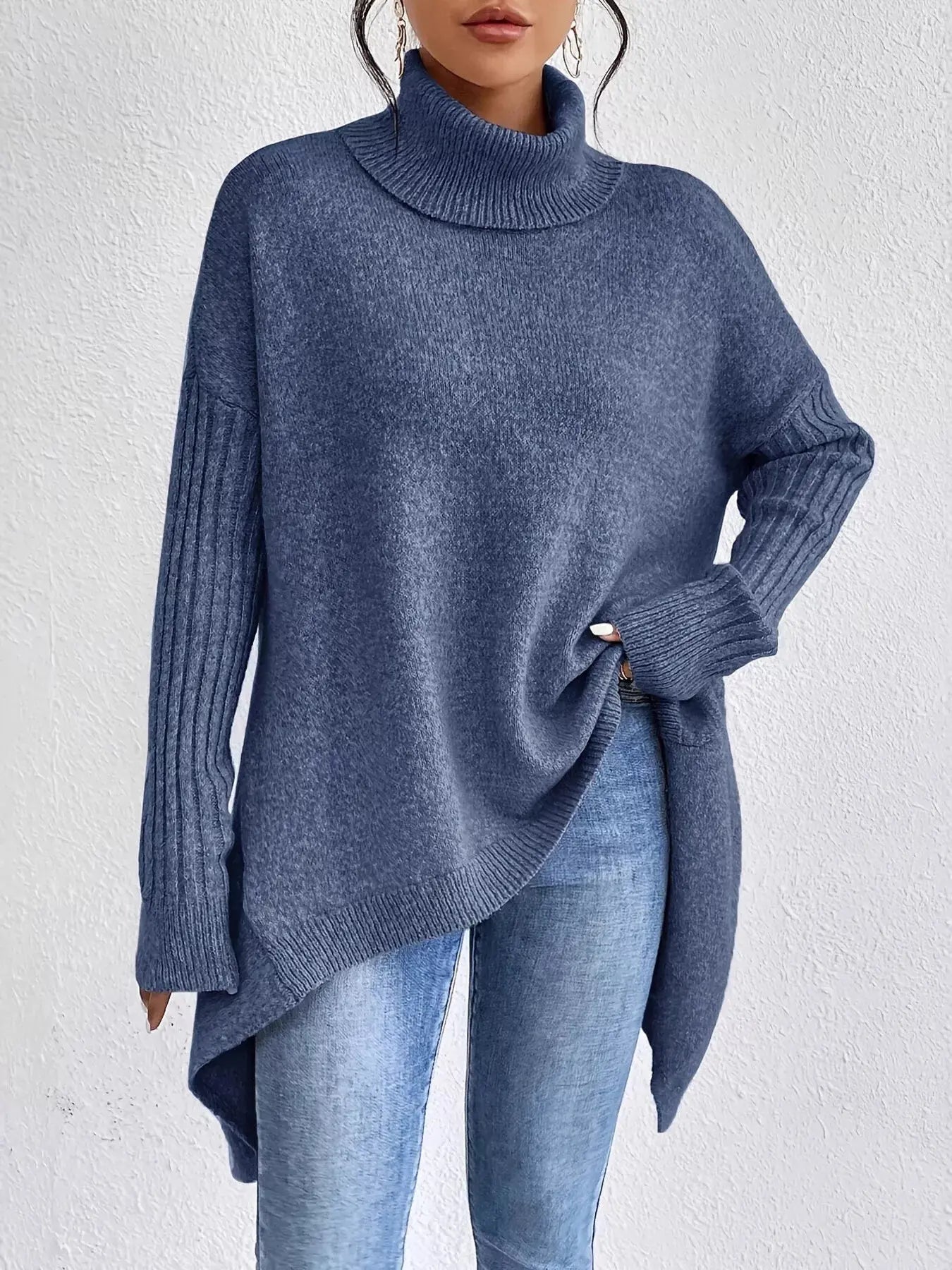 Turtleneck High-Low Hem Sweater  Style Ratio