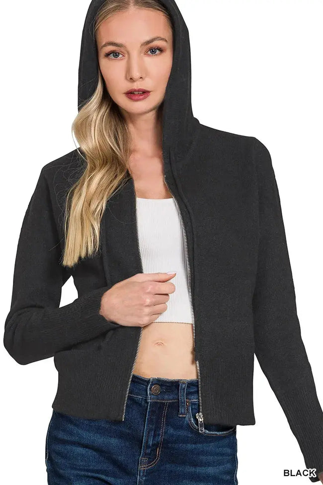 Zenana Drawstring Zip Up Hoodie  Style Ratio