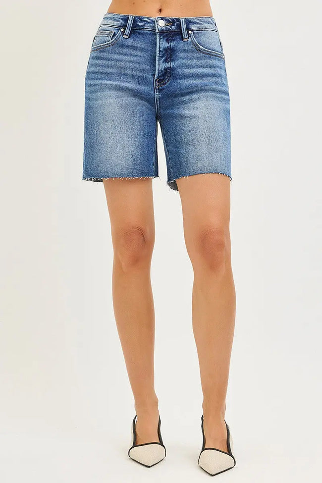 RISEN Tummy Control High Rise Raw Cut Hem Shorts  Style Ratio