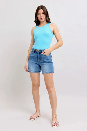 Judy Blue Full Size 2 Button Denim Shorts with Pockets Plus Size  Style Ratio