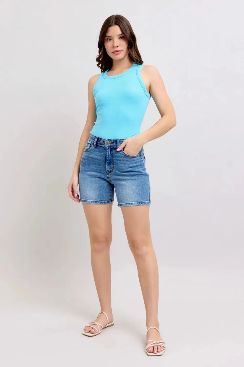 Judy Blue Full Size 2 Button Denim Shorts with Pockets Plus Size  Style Ratio