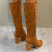 Point Toe Knee-High Suede Block Heel Boots  Style Ratio