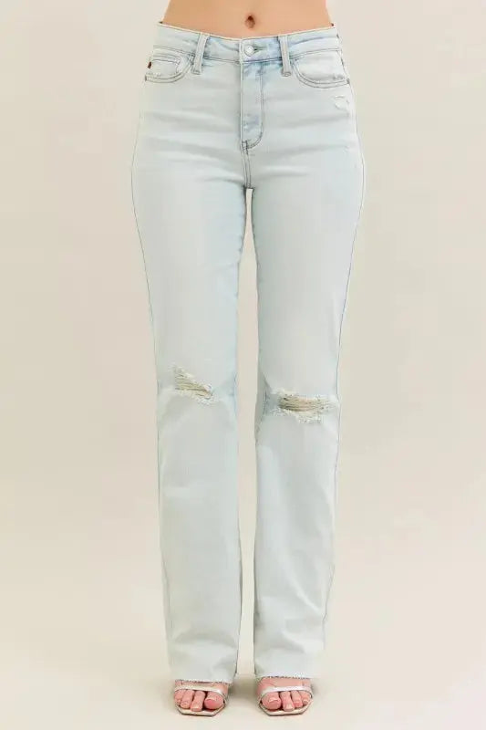 Judy Blue Destroy & Fray Hem Bootcut Jeans  Style Ratio