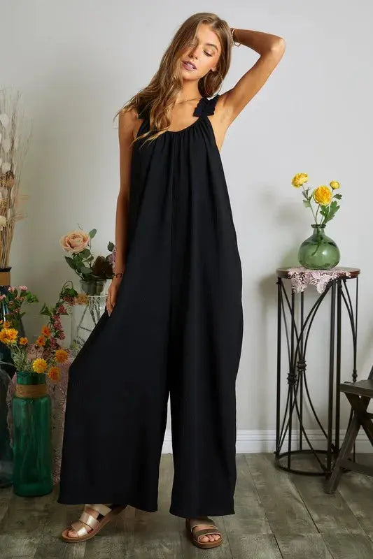 Adora Elastic Ruffle Shoulder Jumpsuit  Style Ratio