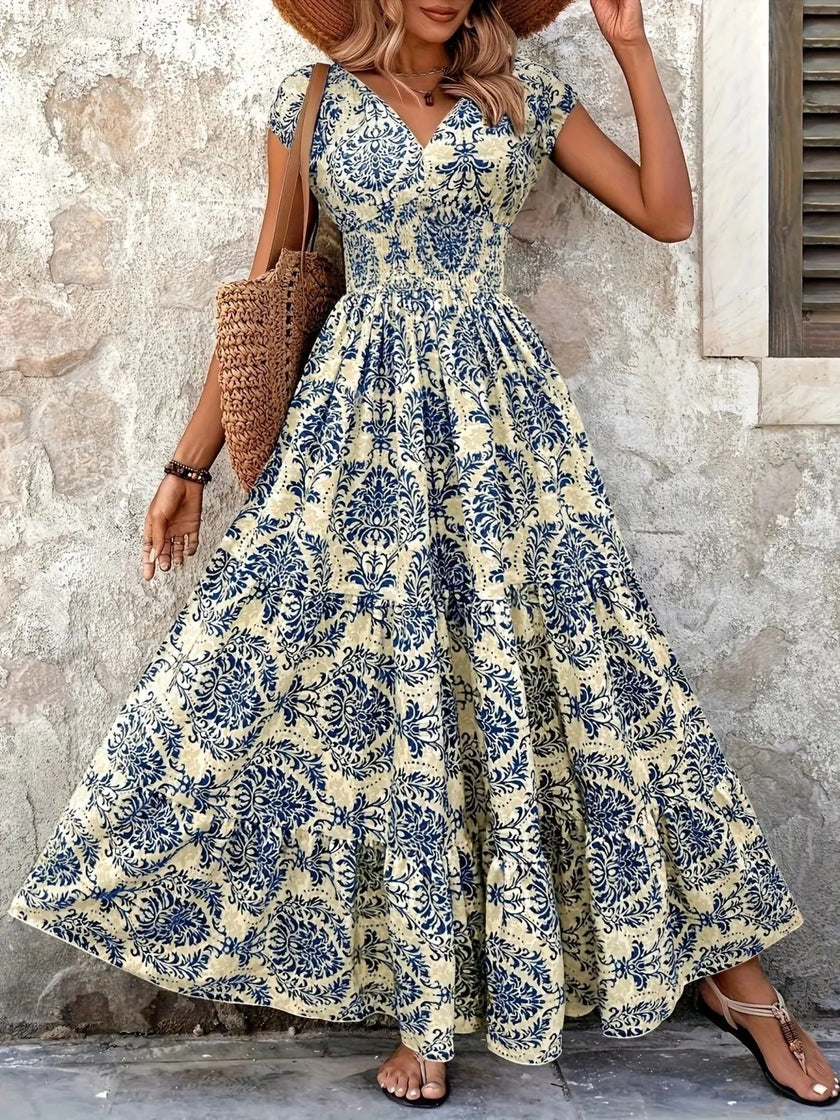 Printed Cap Sleeve Maxi Dress  Style Ratio