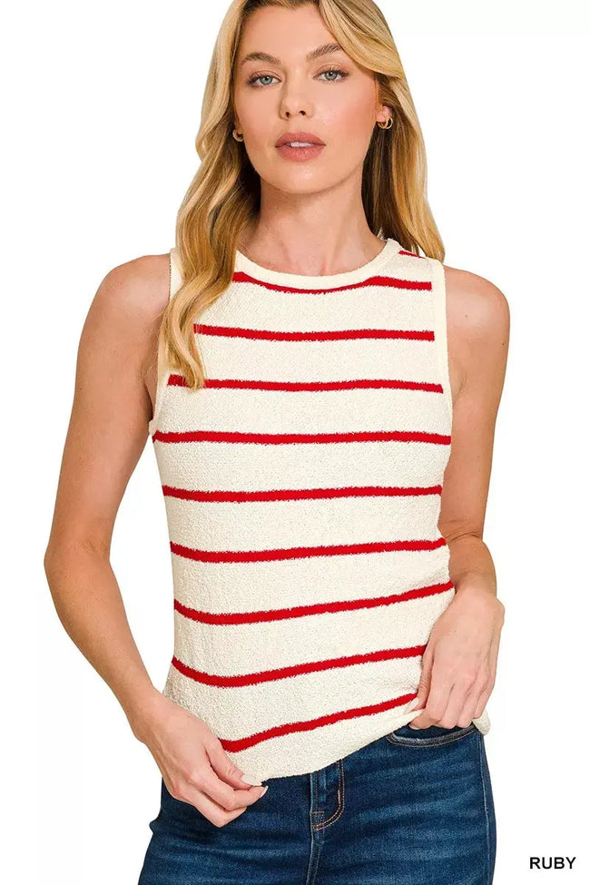 Zenana Round Neck Stripe Knit Tank Top  Style Ratio