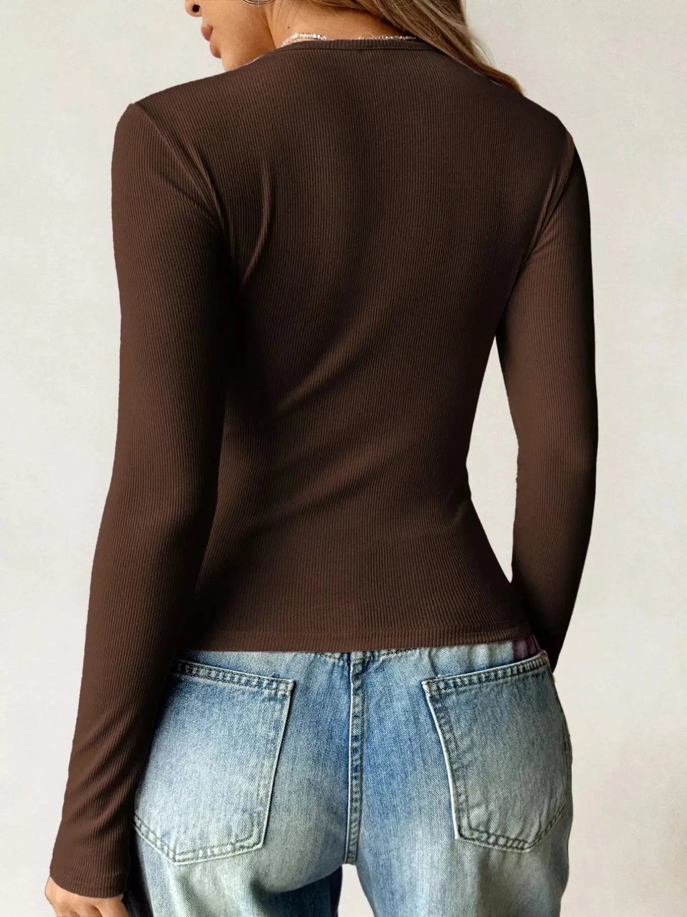 Ribbed Knit Long Sleeve Fitted Shirt  Style Ratio