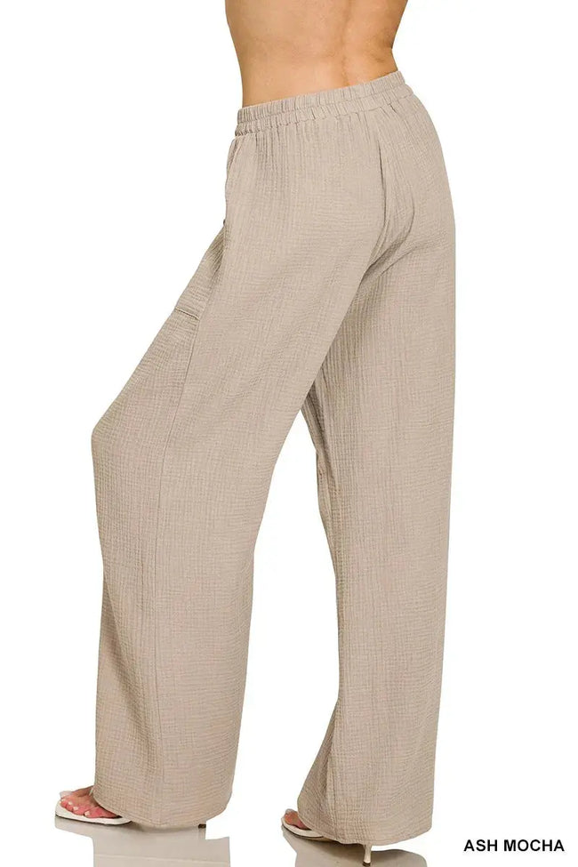 Zenana Double Gauze Elastic Band Wide Leg Pants  Style Ratio