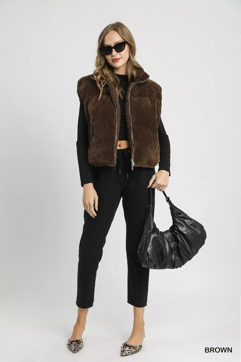 Umgee Sherpa-Lined Zip Vest with Drawstring Hem  Style Ratio
