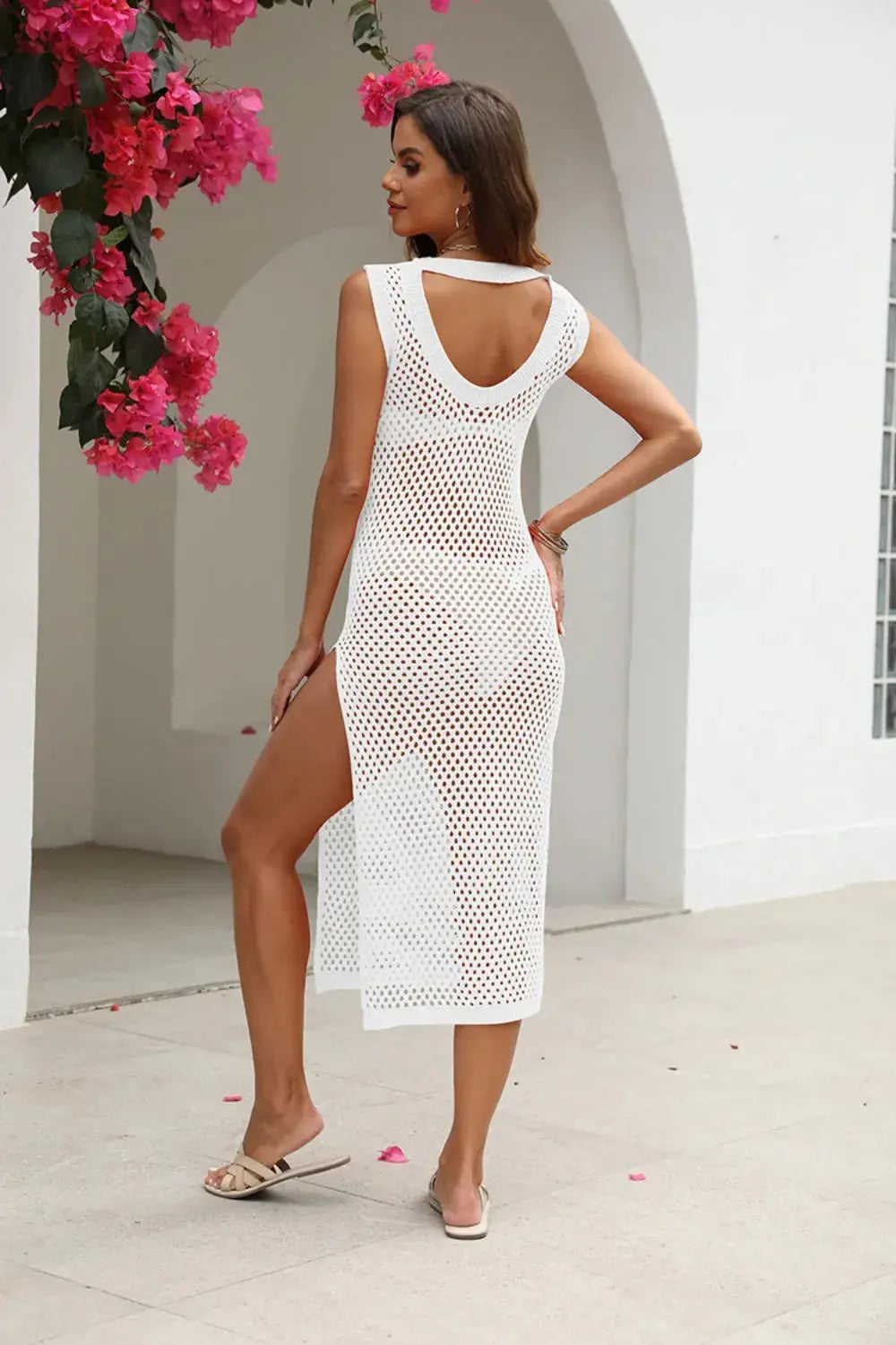 Cutout Openwork Round Neck Sleeveless Cover-Up  Style Ratio