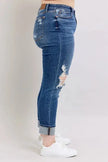 Judy Blue Full Size Mid Rise Boyfriend destroy Jeans with Yoke Pockets  Style Ratio