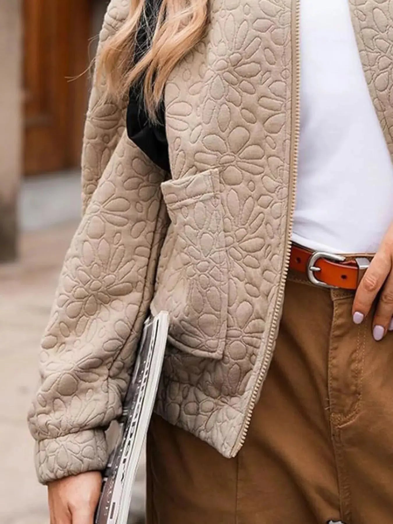 Full Size Floral Quilted Zip Up Jacket  Style Ratio