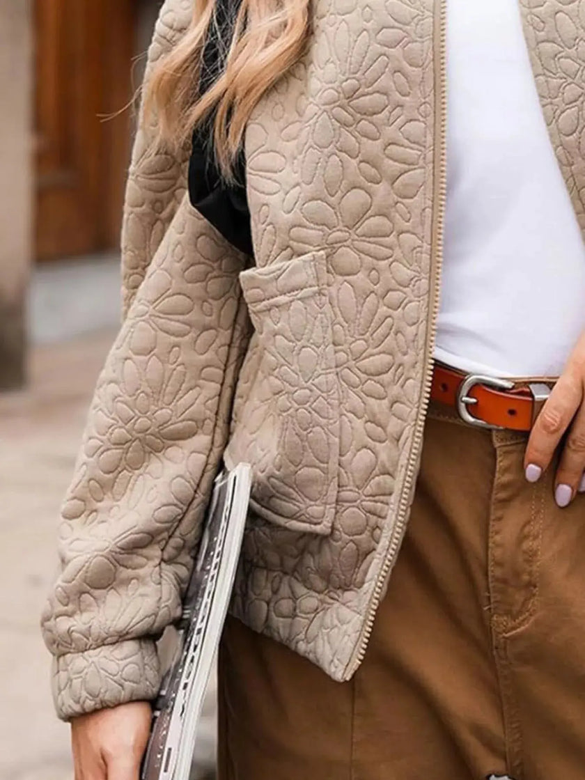 Full Size Floral Quilted Zip Up Jacket  Style Ratio