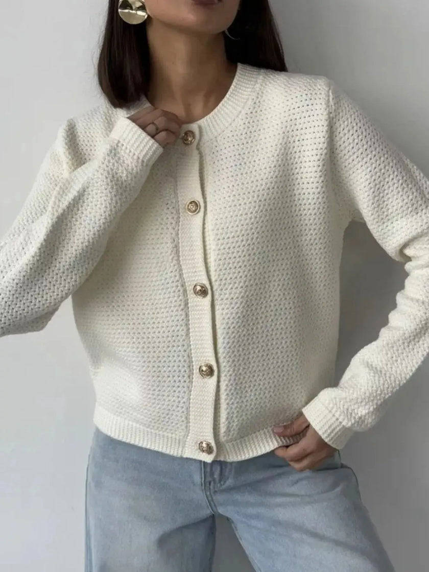Button Up Texture Knit Cardigan  Style Ratio