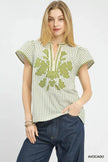 Umgee V-Neck Stripe Top with Lace Trim  Style Ratio