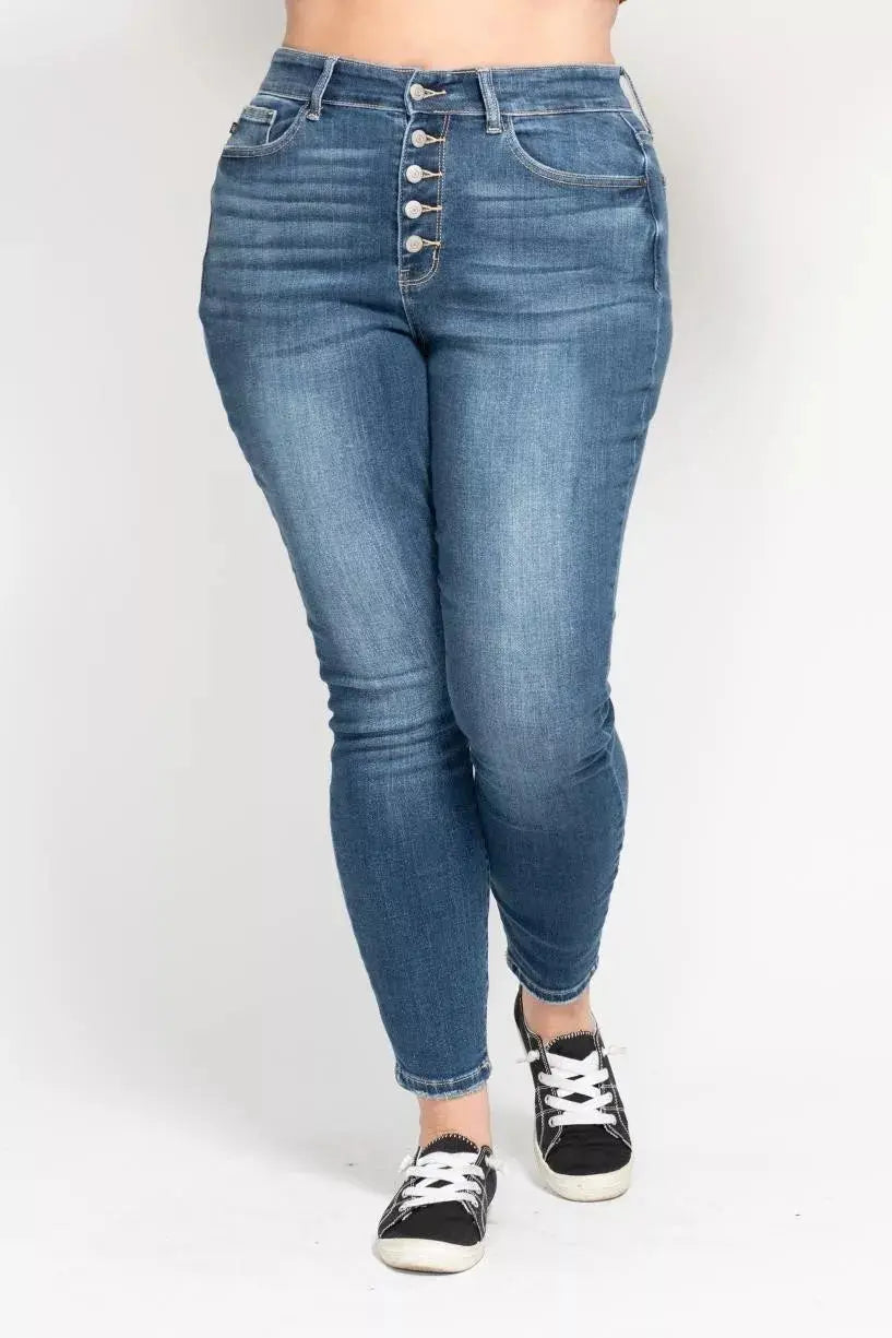Judy Blue Full Size High Rise Button Fly Skinny Jeans Plus Size  Style Ratio