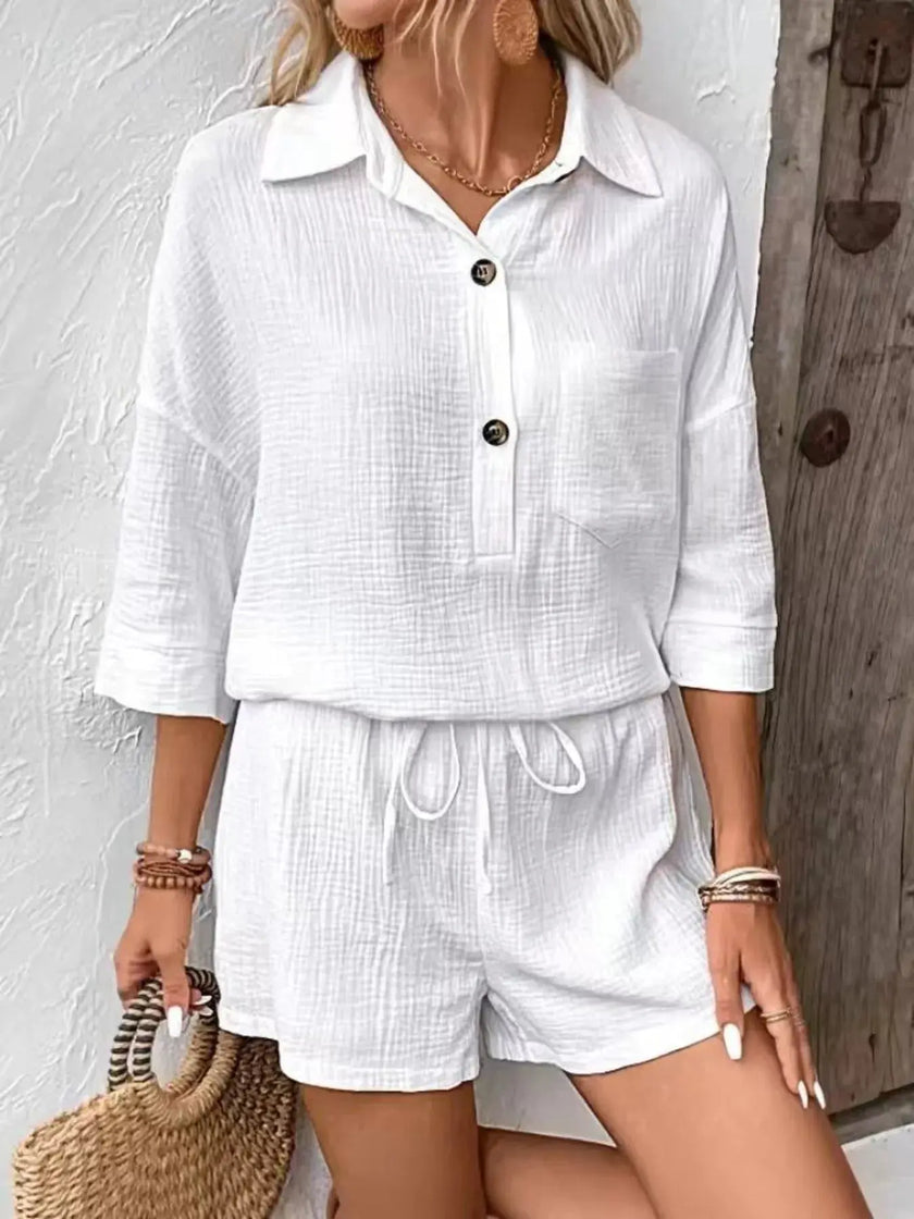 Button Detail Top and Shorts Set  Style Ratio