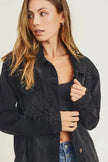 RISEN Full Size Distressed Long Sleeve Denim Shacket  Style Ratio