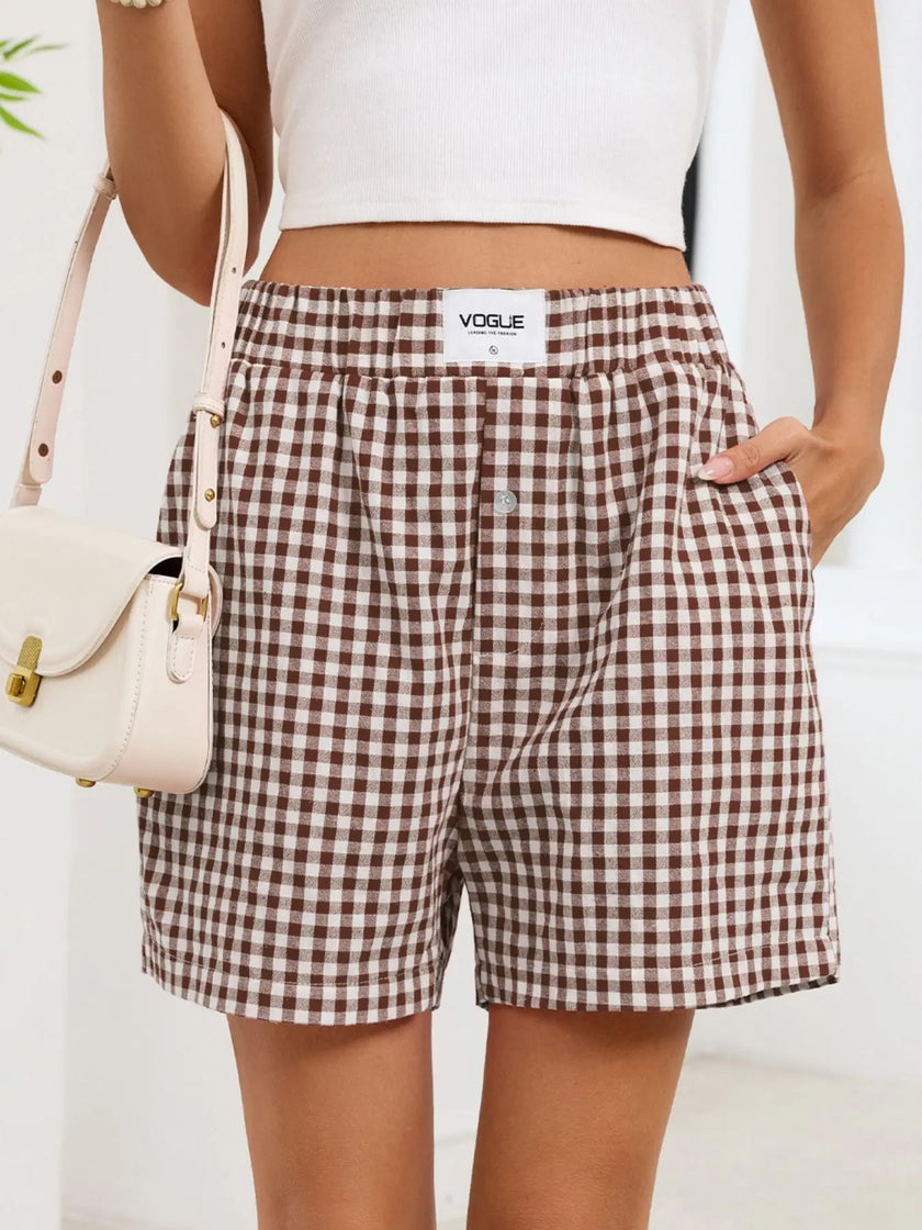 Gingham Elastic Waist Casual Shorts  Style Ratio