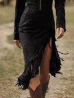 Full Size Fringe Hem Zip Front Bodycon Dress  Style Ratio
