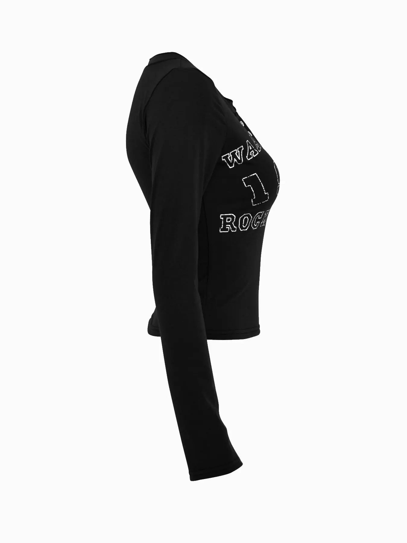 Letter Graphic Button Detail Long Sleeve Shirt  Style Ratio