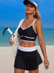 Contrast Trim Drawstring Swimsuit  Style Ratio
