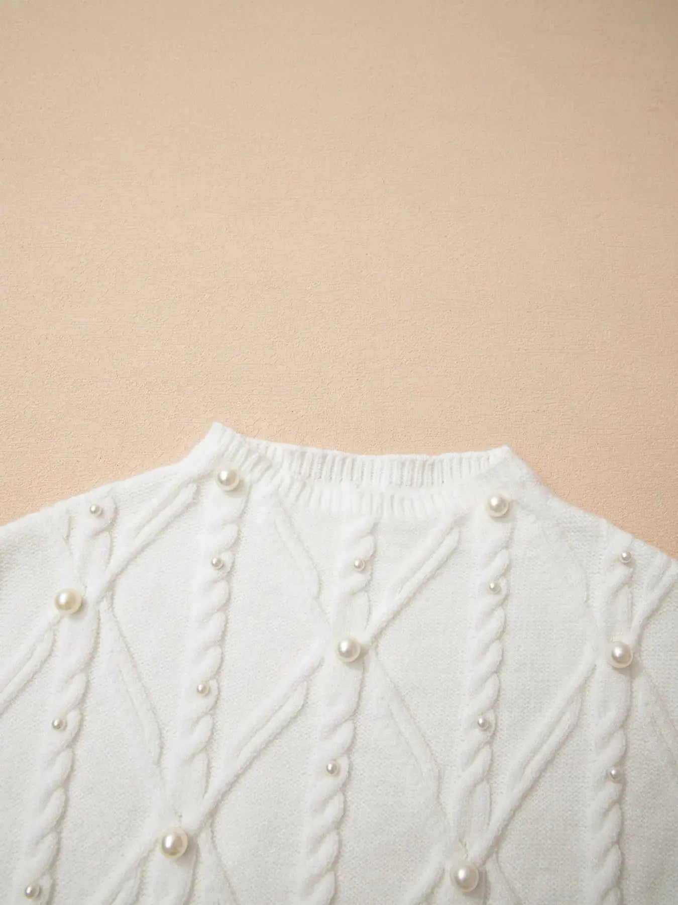 Pearled Mock Neck Textured Knit Sweater  Style Ratio